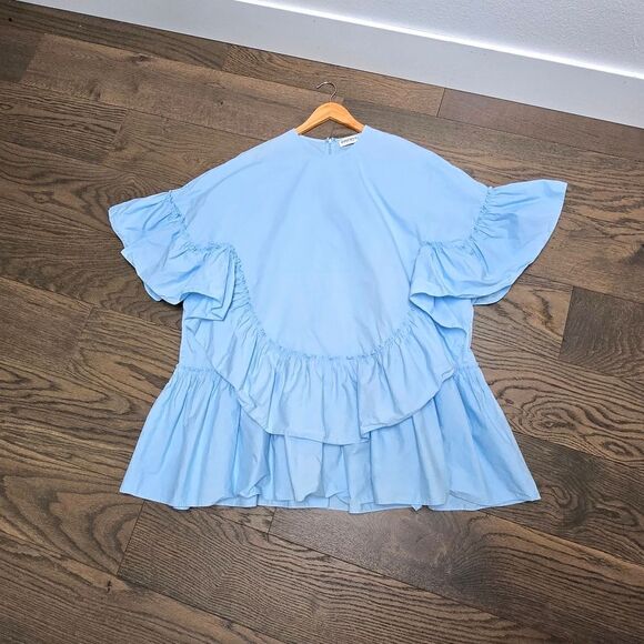 Essentiel Antwerp Becha Ruffle Poplin Oversized Tent Dress Blueberry Light Blue - Picture 8 of 15
